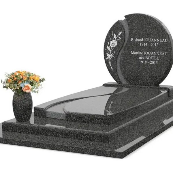 Modèle Élégance Courbe en Granit Noir (Motif Rose)