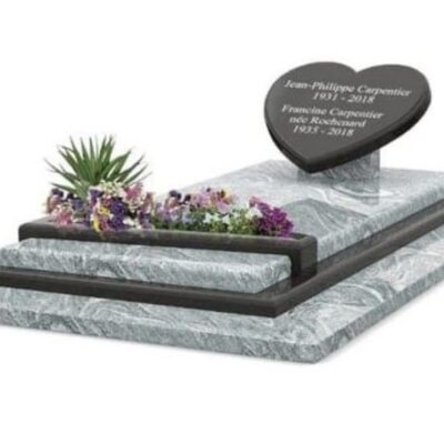 Pierre Tombale avec Jardinière Granit Importé Gris Veiné et Cœur