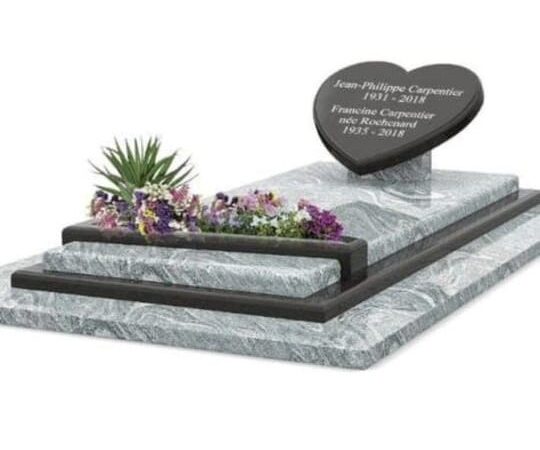 Pierre Tombale avec Jardinière Granit Importé Gris Veiné et Cœur
