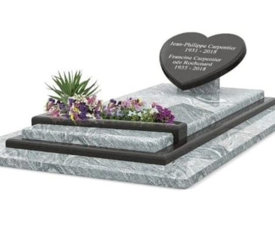 Pierre Tombale avec Jardinière Granit Importé Gris Veiné et Cœur