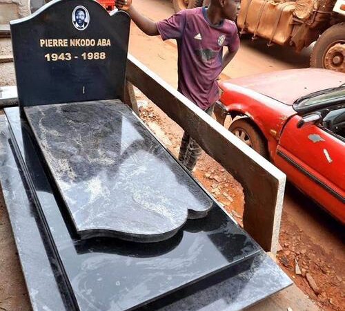 Monument Funéraire Élégant Granit Gris aux Bords Cannelés Importé