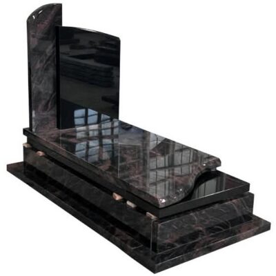 Pierre Tombale Design Contemporain Granit Noir et Rouge Veiné Importé
