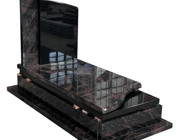 Pierre Tombale Design Contemporain Granit Noir et Rouge Veiné Importé